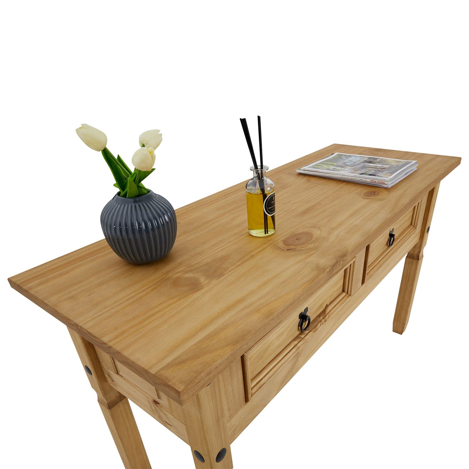 CARO-Möbel Scrivania Salsa in stile Messico, elegante scrivania per computer in pino massiccio, tavolo da ufficio con cassetti, tinto e cerato