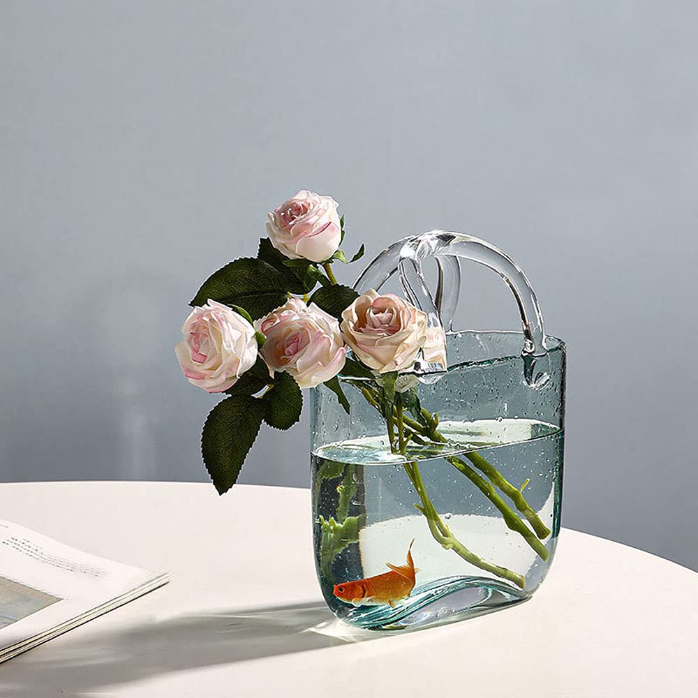 Candora Bag Glass Vases for Decor Creative Bubble Handbag Flower Vase Desktop Glass Basket Vase Mini Crystal Fish Tank for Table Centerpieces Kitchen - Image 3