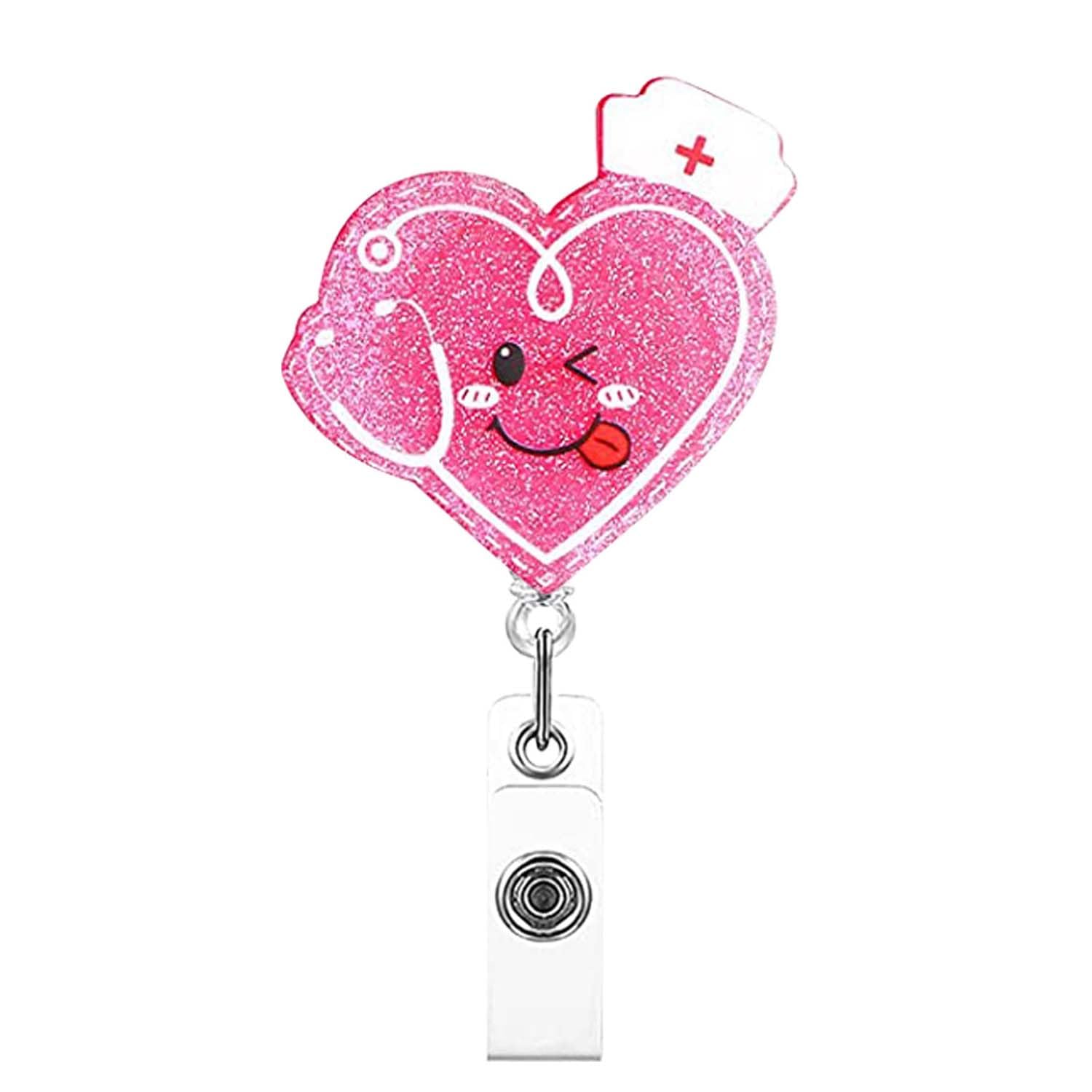 Porta-Crachá Coração Kimoli - Retrátil Para Enfermeiras Rosa