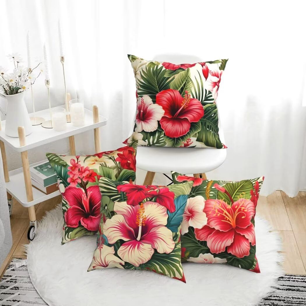 Kissenbezug 50x50 4er Set Leinen Kissenbezüge Botanisch Dekorative Sofakissen Zierkissen Blume Couchkissen Outdoor Kissen Zierkissenbezüge Deko Kissen für Sofa Schlafzimmer Wohnzimmer Balkon -LI30