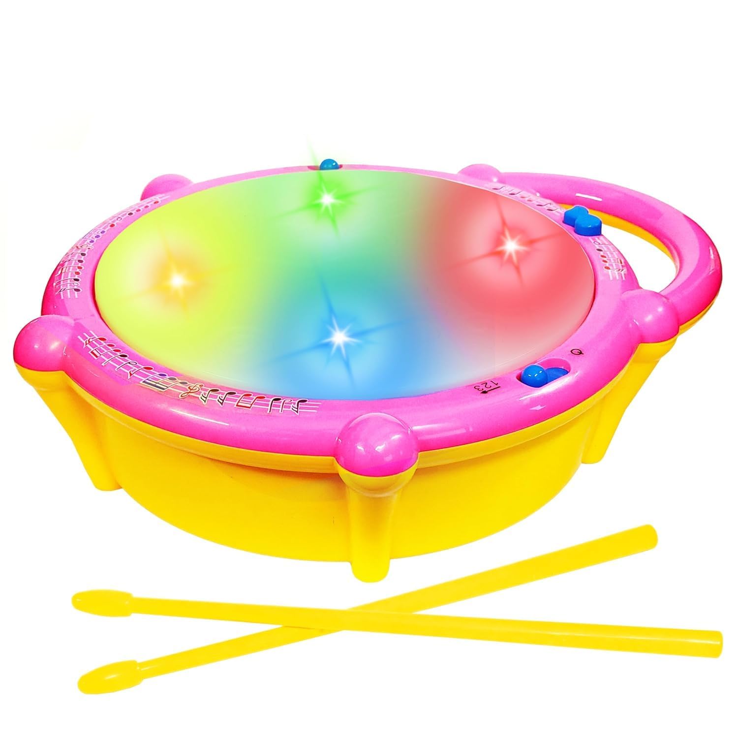 flash drum toy for kids with 3d multicolor lights & sound, battery operated musical drum with 2 mallets, kids musical instrument, fun light up music toy for 2-6 year old boys & girls