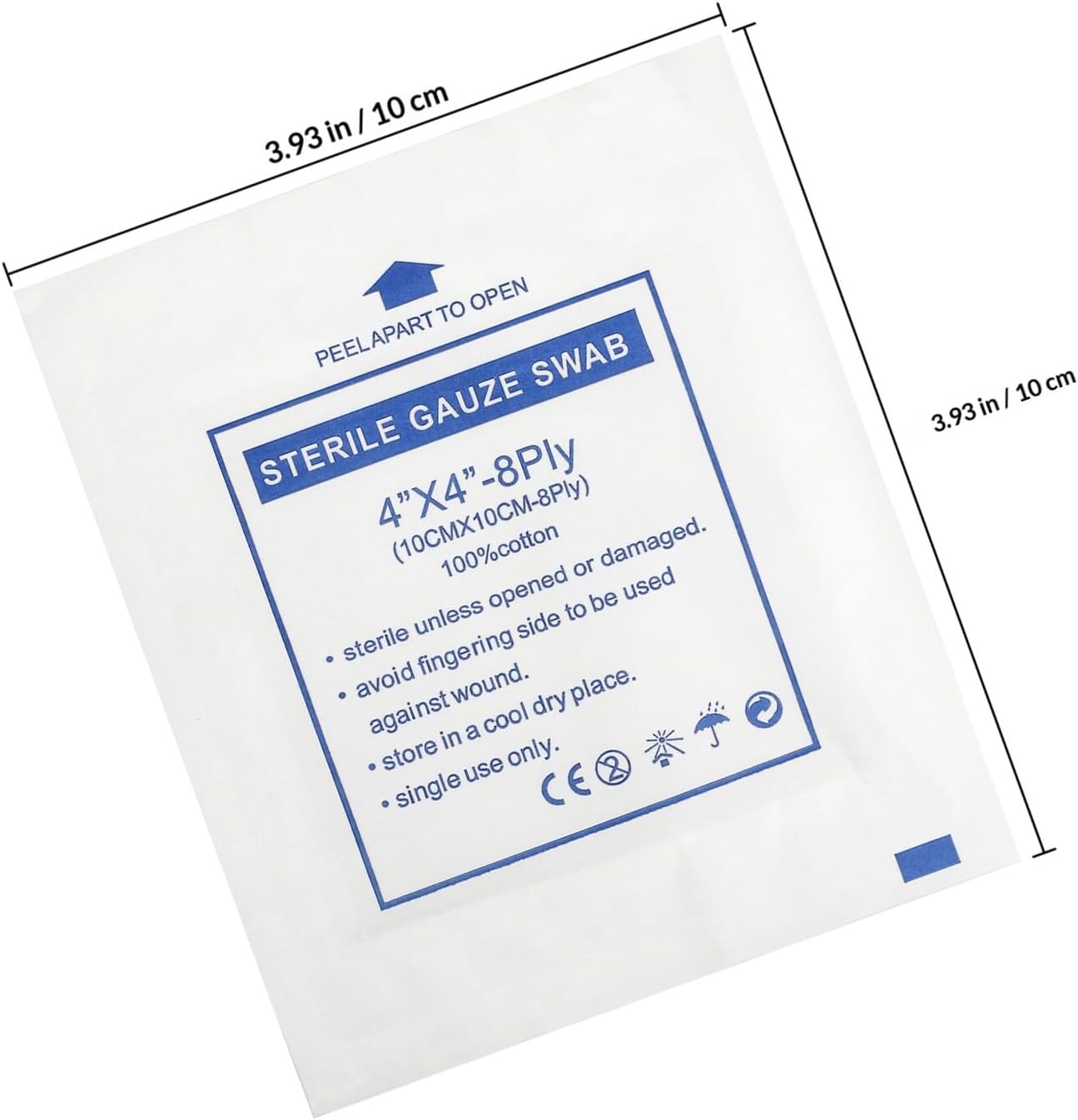 50pcs Pure Cotton 10x10cm Breathable Absorbent Non-Adhesive Swabs for Care and Emergency Bandaging