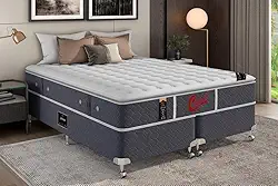 Cama Box + Colchão Castor Queen Super Luxo Light Stress One Face Pocket 158x198x54cm