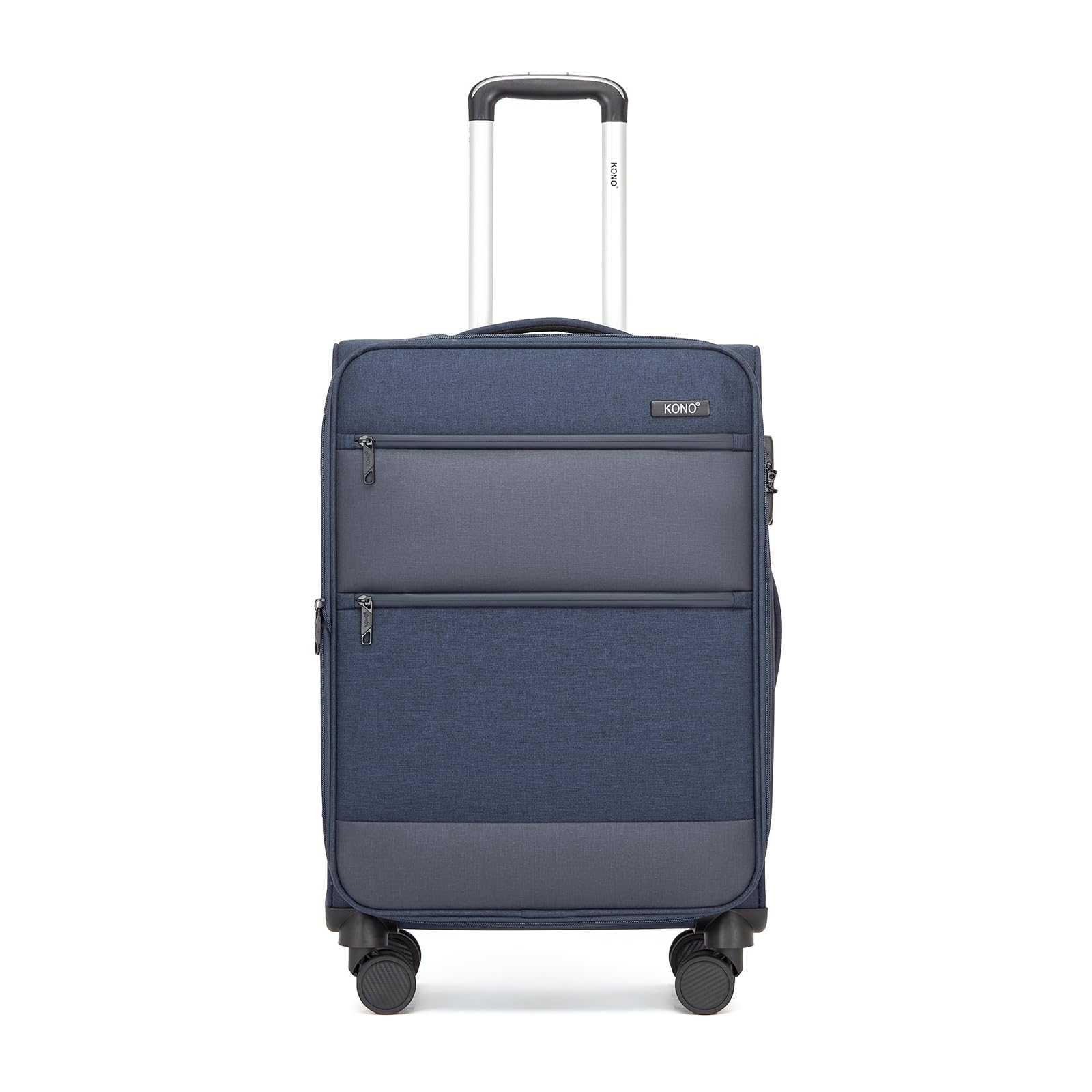 Kono 24 Inch Softside Expandable Checked Luggage with 8 Spinner Wheels TSA Lock Softshell Lightweight Business Travel Suitcase for Men and Women, Navy