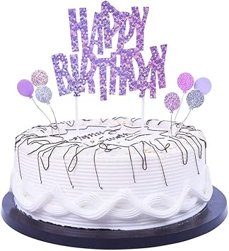 Decoration De Gateau D Anniversaire Avec Inscription Happy Birthday Violet A Paillettes Amazon Fr Epicerie