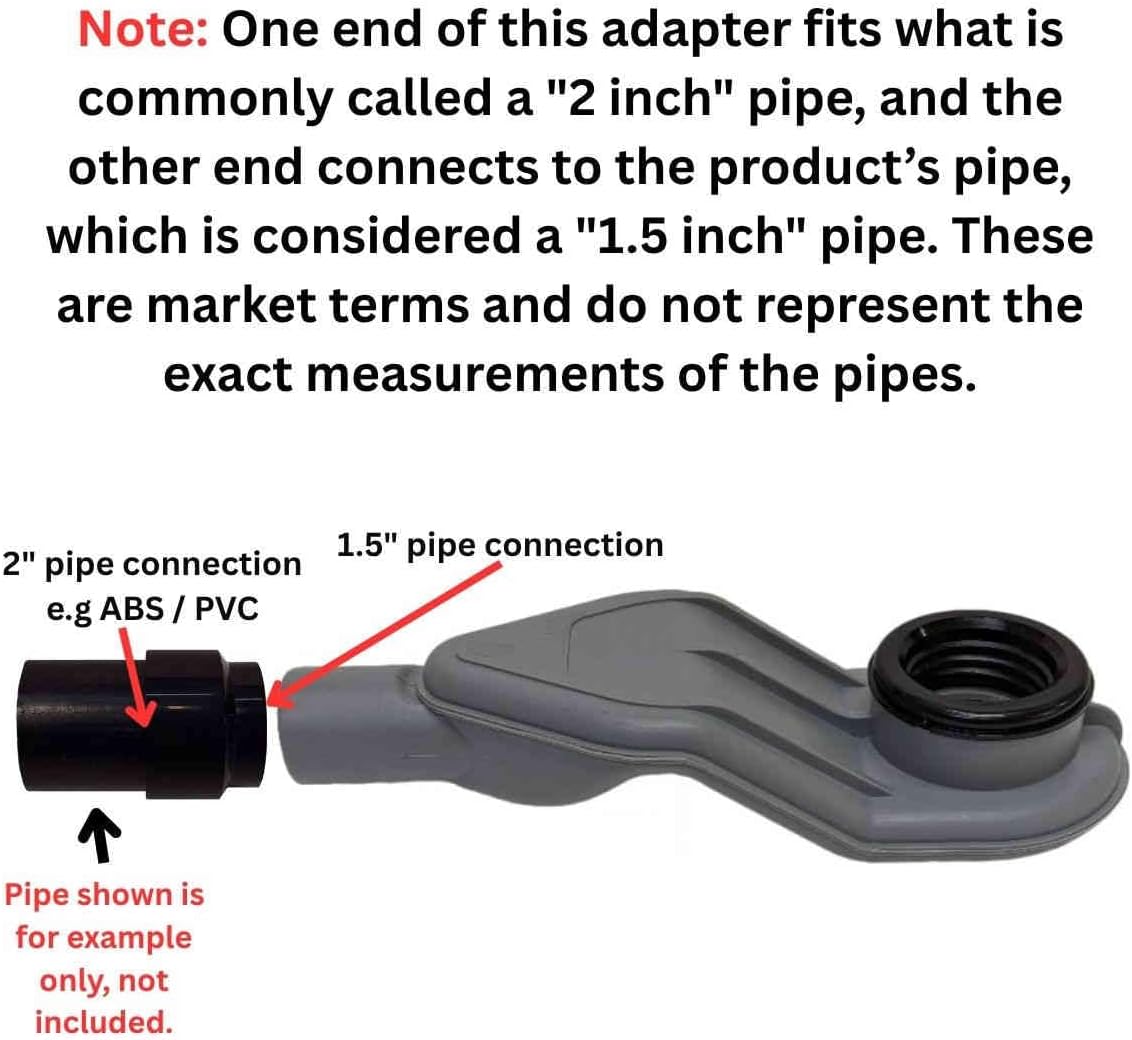 SereneDrains WOW Drain TM Horizontal Side Discharge Outlet Low Profile Shower Drain Assembly Reducer PVC Base Pipe Fitting P Trap (Without Drain)