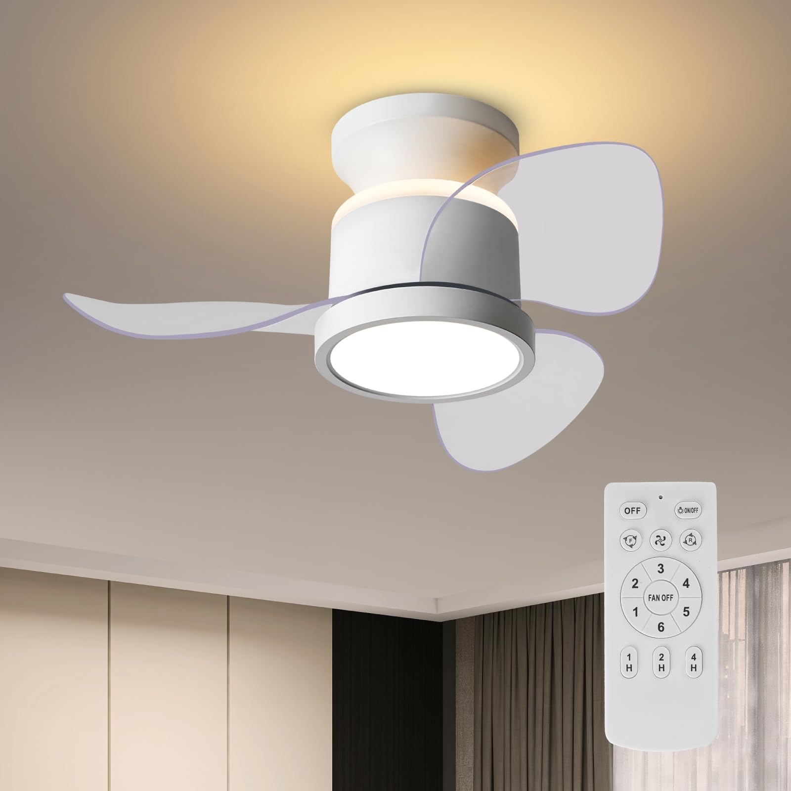 TALOYA Quiet Ceiling Fans with Up/Down Lights, 22 Inch Small Ceiling Fan DC Motor with 3 Color Temperature Remote Control 6 Wind Speed Timers for Bedroom Patio
