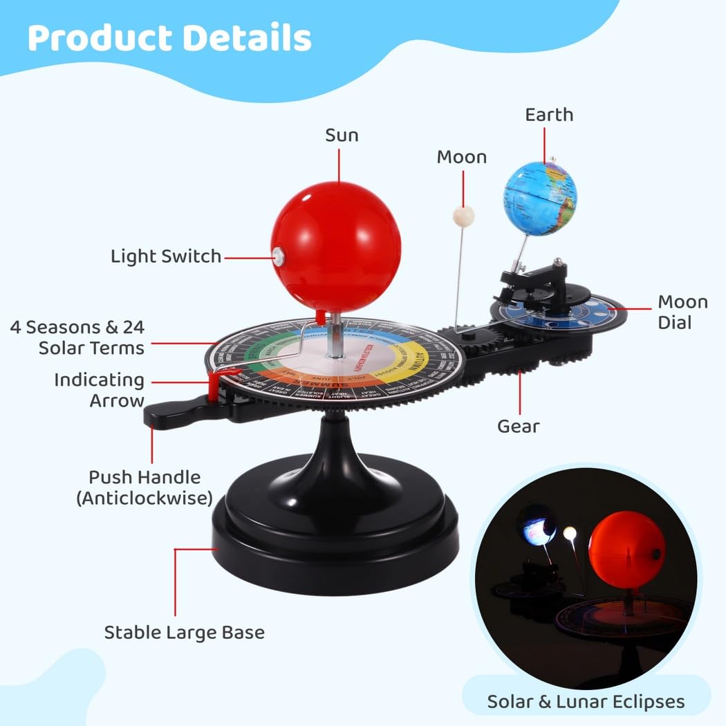 Sun Earth Moon Orbital Model, zestaw do eksperymentów naukowych, model edukacyjny planetarium, model nauczania ze światłem, zestaw modeli układu słonecznego, prezent astronomiczny dla