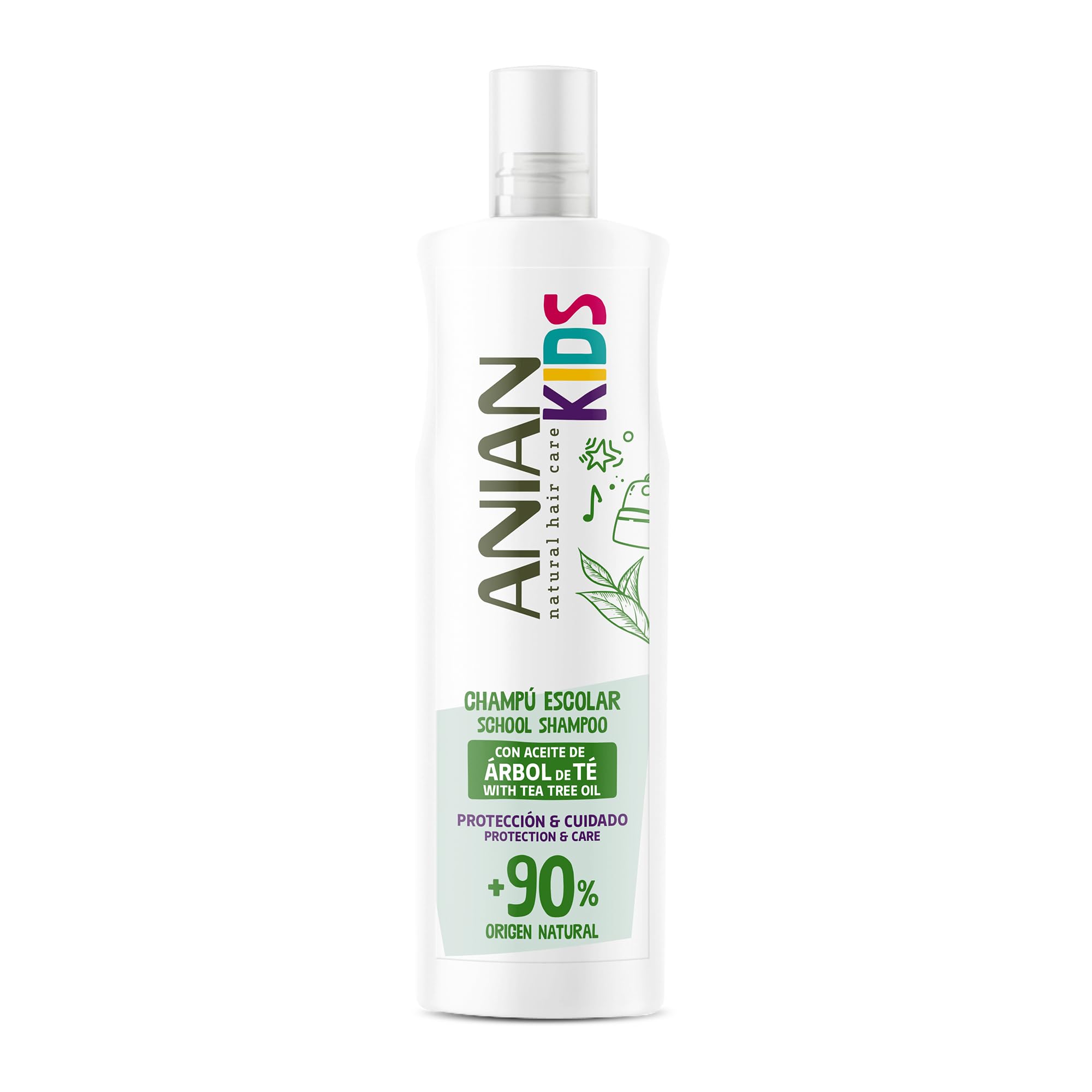 ANIAN KIDS - Champú Árbol de Té, 400 ml, Ideal para Niños, Prevención Contra los Piojos, Suaviza e Hidrata el Cabello, Calma los Picores del Cuero Cabelludo