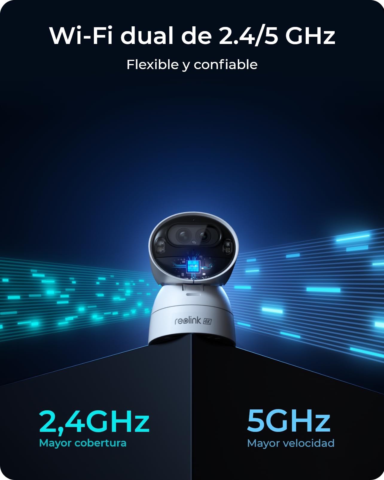 Reolink 4K Camara Exterior WiFi Solar, PTZ & 6×Zoom, Seguimiento Automático | Doble Lente, Zoom Óptico, 355° Pan y 50° Tilt, Detección de IA, Visión Nocturna a Color, Argus Track con Panel Solar de 6 W