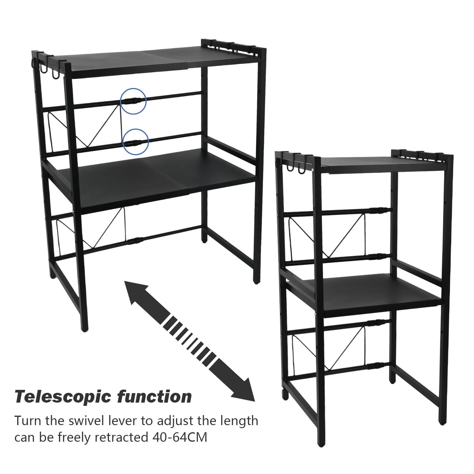 HSJKWPT Uitbreidbaar magnetronrek, magnetronplank standaard met 6 haken