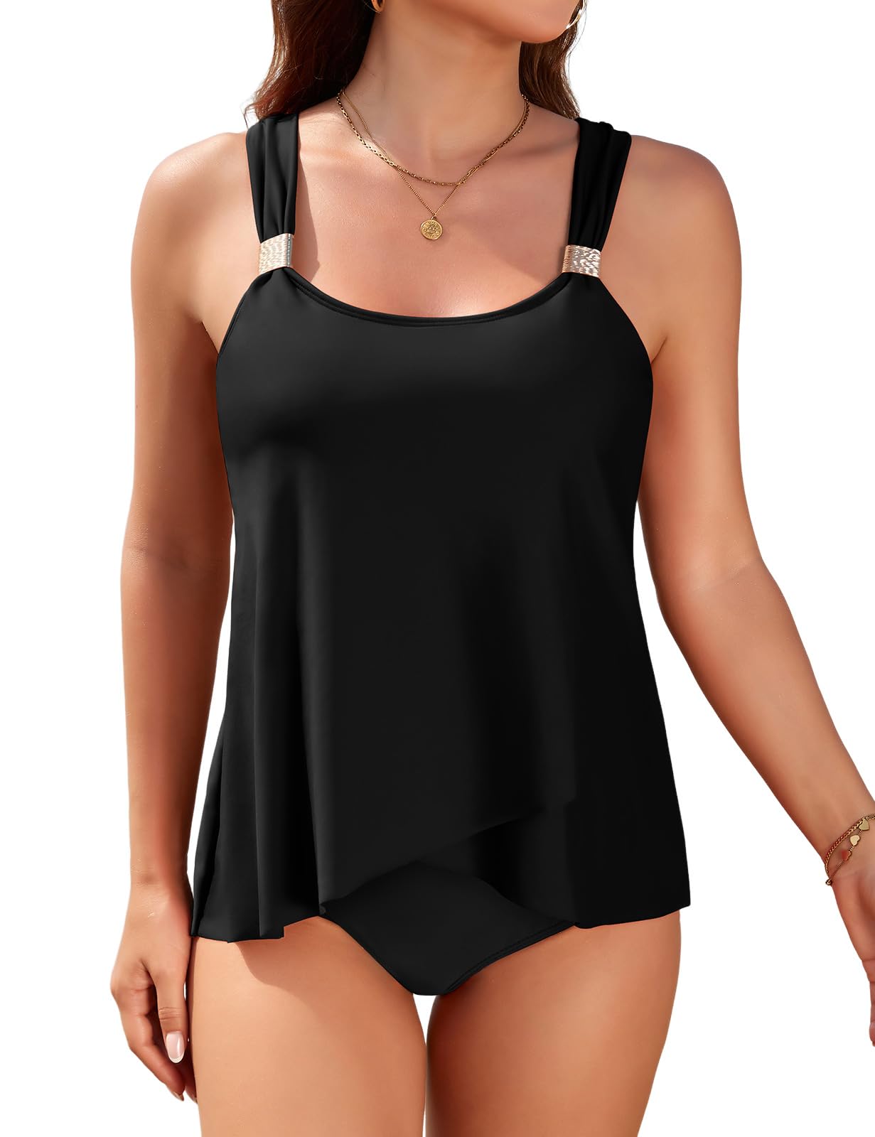 Svanco Tankini Femme 2 Pièces Amincissant avec Bretelles Élégantes et Ourlet en Couches Fluide