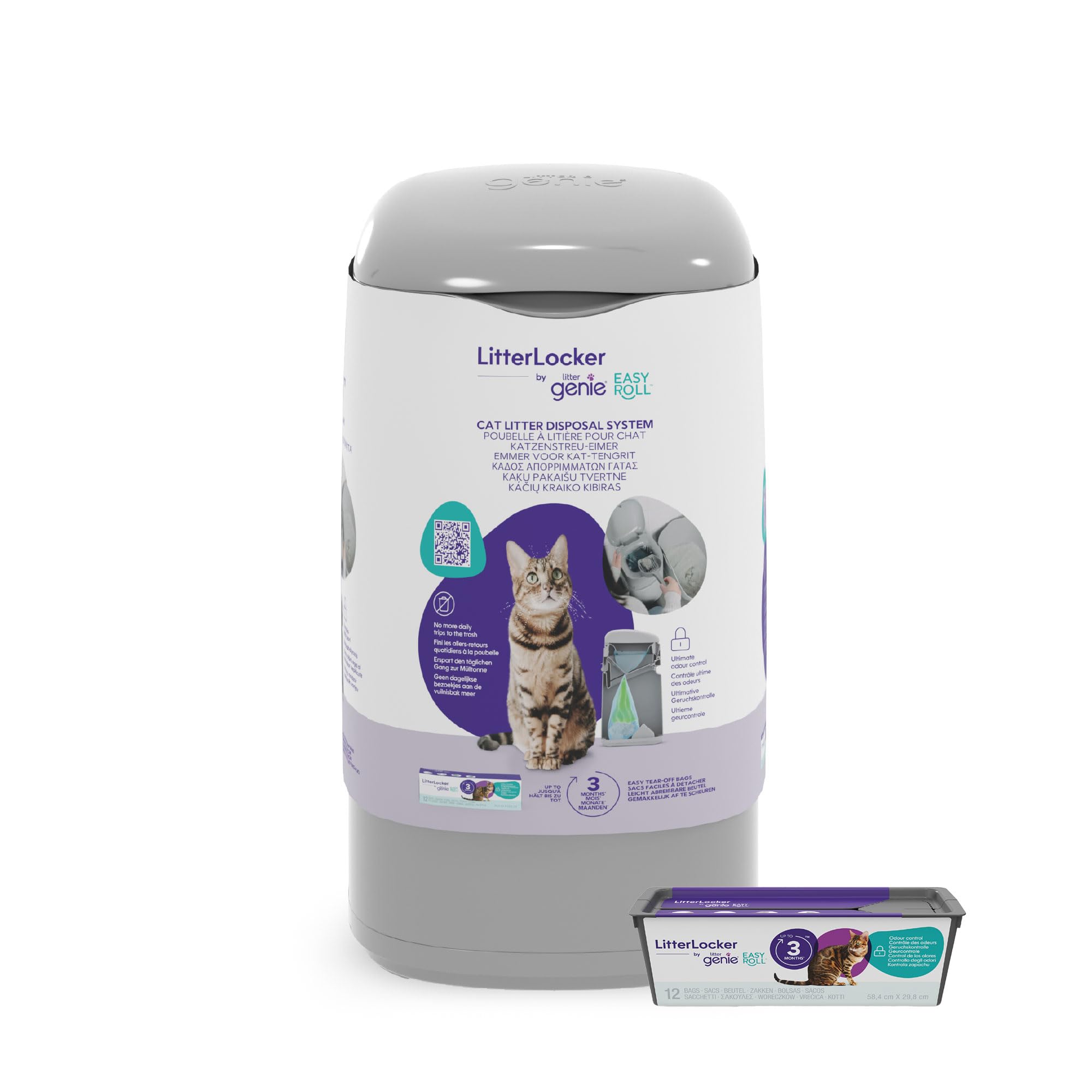 Litter Genie Easy Roll, verbesserte Version vom LitterLocker Katzenstreu-Eimer, jetzt mit bequem abreißbaren Beuteln, größere Einfüllöffnung, neues modernes Design