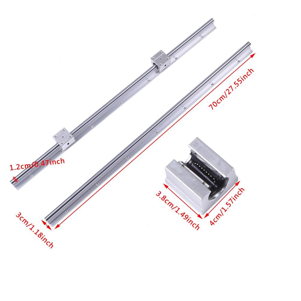 2Pcs SBR12 700mm 12MM Glissières à Roulement Linéaire Rail de roulement linéaire + 4Pcs SBR12UU Blocs Coulissants Glissières