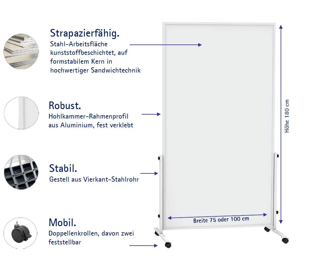 MAUL Mobiles Whiteboard weiß MAULsolid easy2move 180x100 cm drehbar Rollen