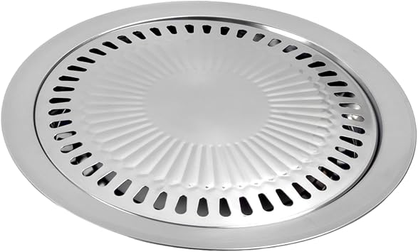 Korean BBQ Grill Pan 12" Round Non-Stick Safe Stainless Steel Korean Grill Pan for Indoor Outdoor BBQ Cooking