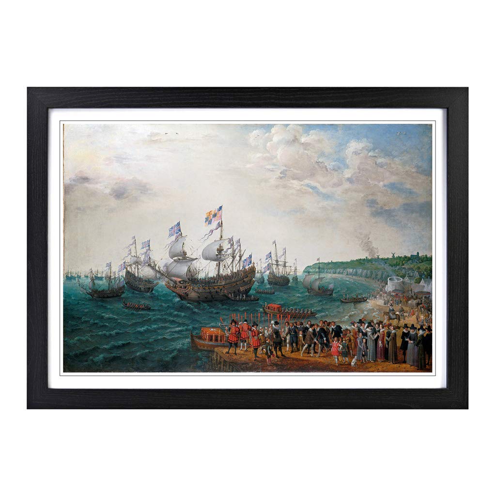 Big Box Art Framed Print of Abraham Adam Willaerts Embarkation Design | Wall Art Picture | Home Decor for Kitchen, Living Room, Bedroom, Hallway, A2 / 24.5x18 Inch / 62x45cm, Walnut, Black
