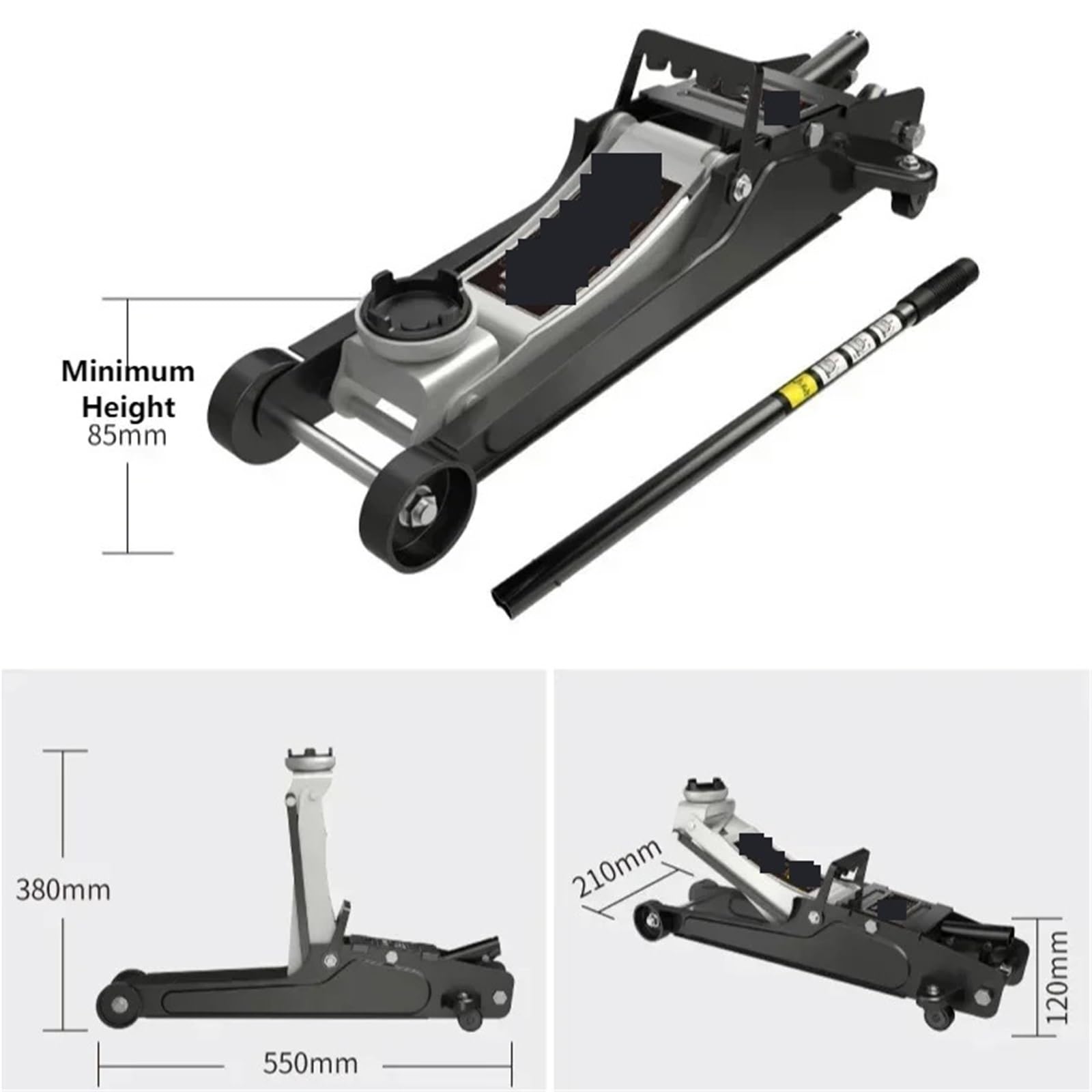 Gato hidráulico, Gato Horizontal de 2,5 T y 380 mm for SUV, herienta for Cambio neumáticos, Mantenimiento hidráulico Coches, presión Aceite, elevación rápida