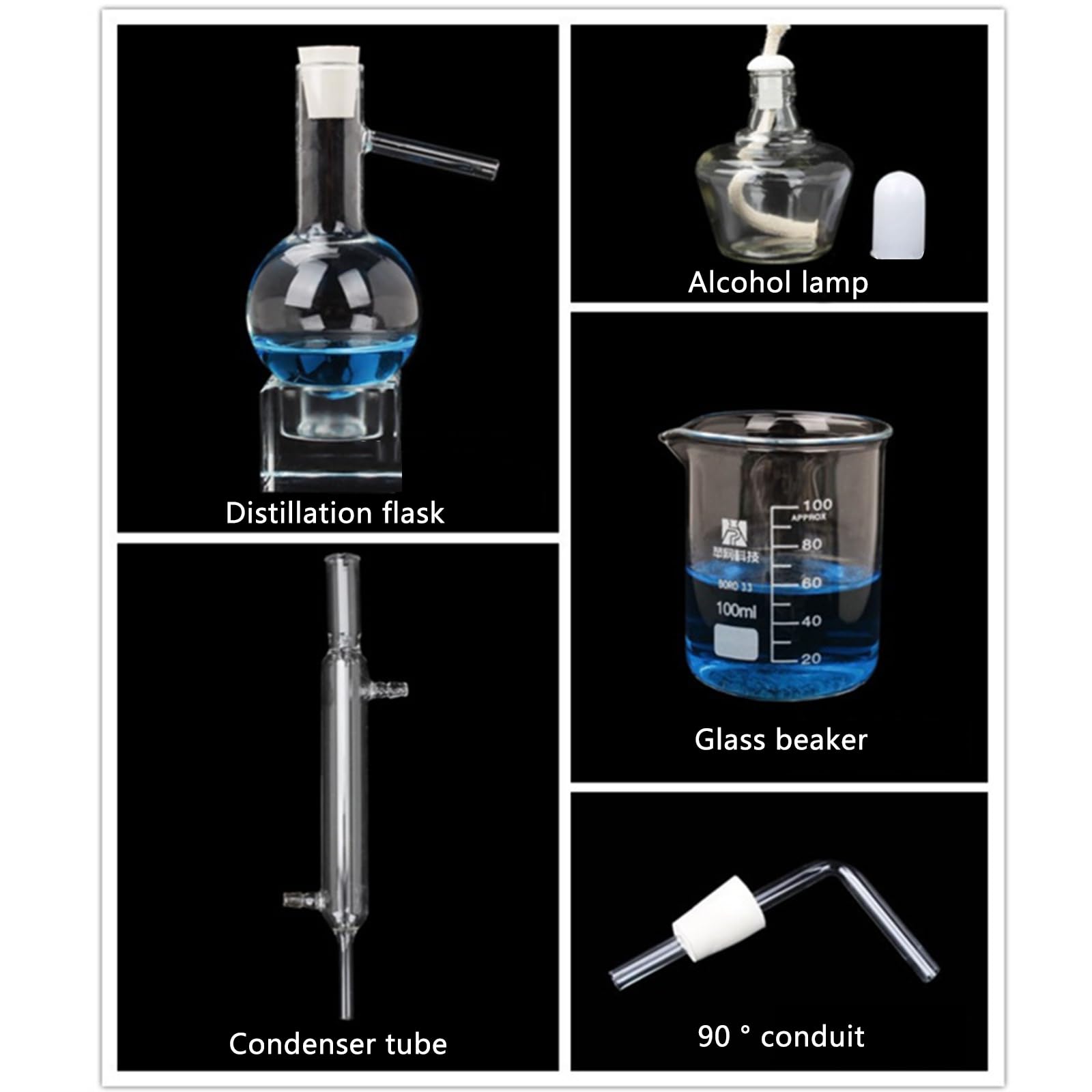 Kit de Destilación,Kit de Vidrio para Laboratorio de Química,Aparato de Destilación,Equipo de Destilación de Vidrio Borosilicato,Kit de Vidrio para Laboratorio