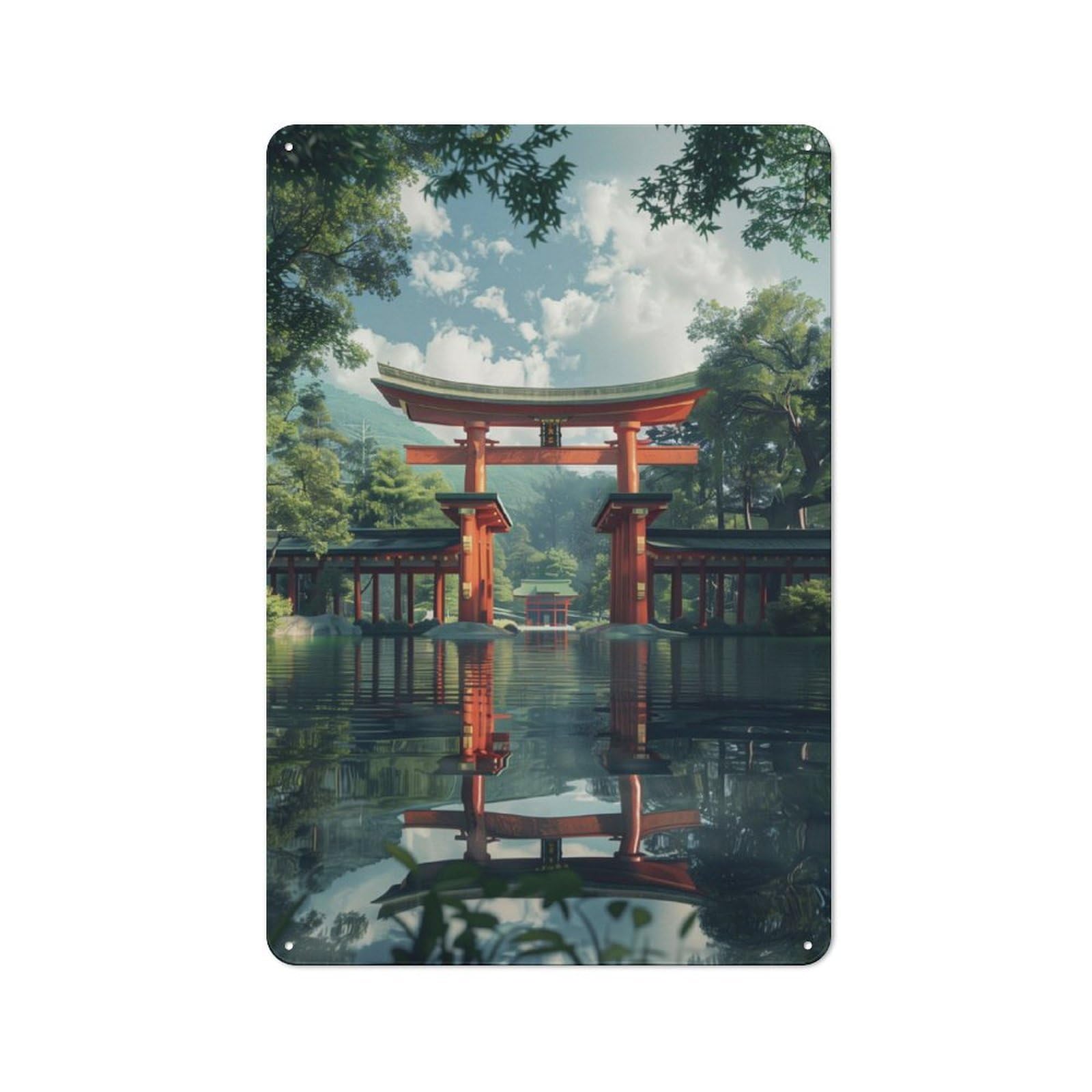 Junmoney Torii Gate Japanese Old Fashioned Decorative Tin Sign 30X20cm, Nostalgic Wall Art For Bedroom, Office, Home Bar Or Dining Room