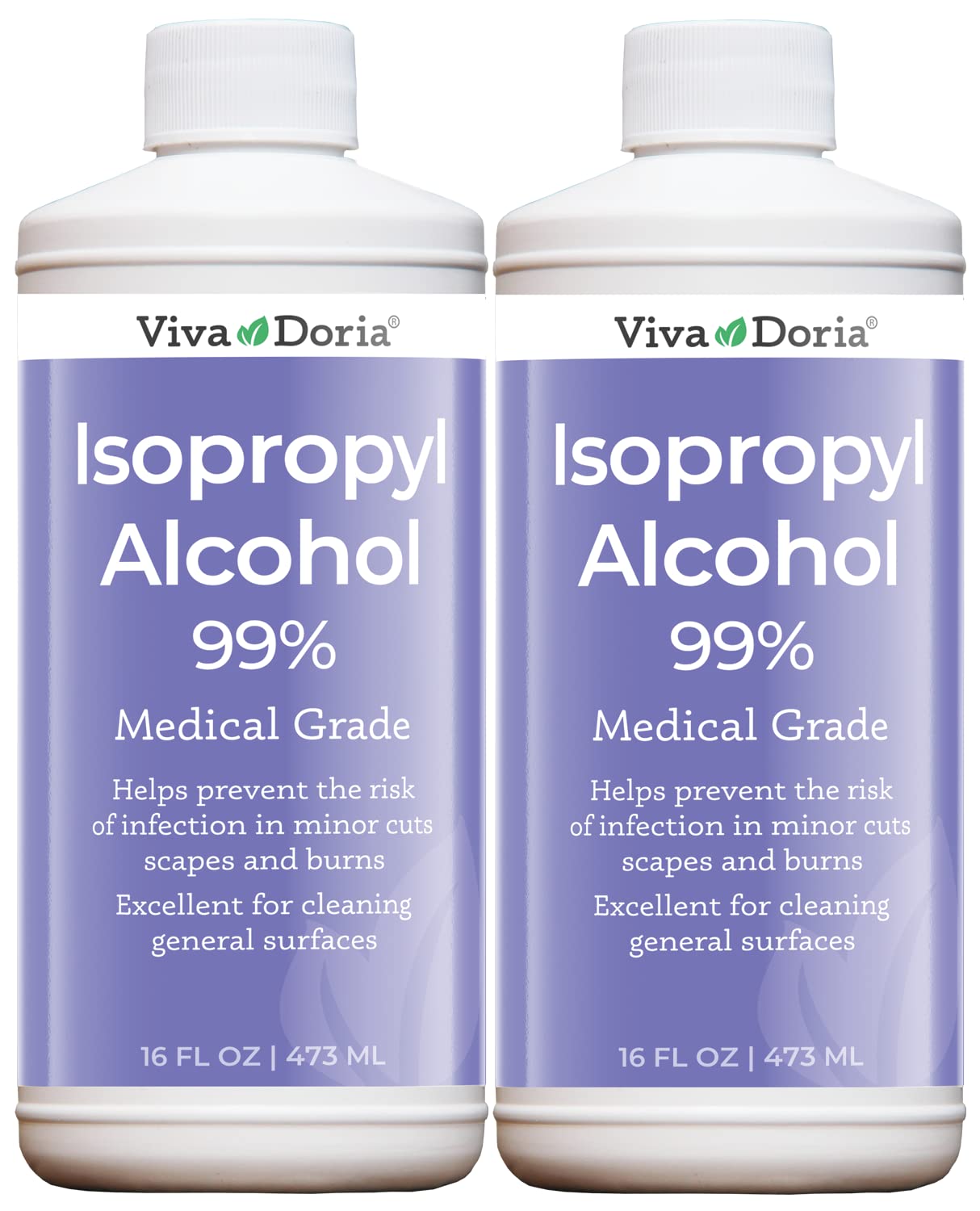 Viva Doria Isopropyl Alcohol 99%, Rubbing Alcohol, Medical Grade IPA, 16 Fluid Ounce (2 Pack)