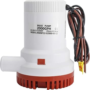 YaeMarine Boat 12V 2000 GPH Non Automatic Bilge Pump Submersible Marine Plumbing Electric Pump with Hose ID 29mm 1-1/8 Outlet