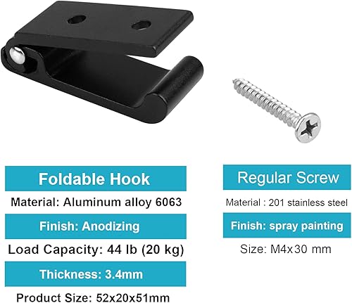 Miniatura 3 de heneng 10 ganchos plegables de aleación de aluminio de 2 x 2 pulgadas, ganchos sólidos negros, carga máxima de 44 libras, 1/8 pulgadas de grosor