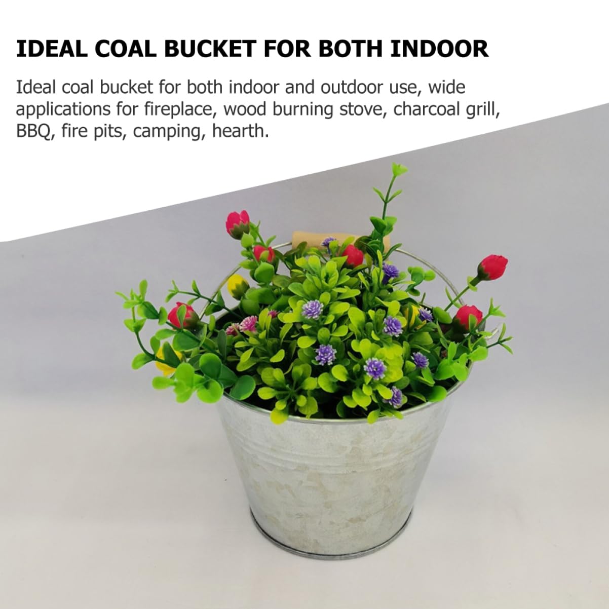 BEBEMOKO Iron Storage Bucket Tin Galvanized Large Capacity Handle Design for Fire Pit Fireplace Grill