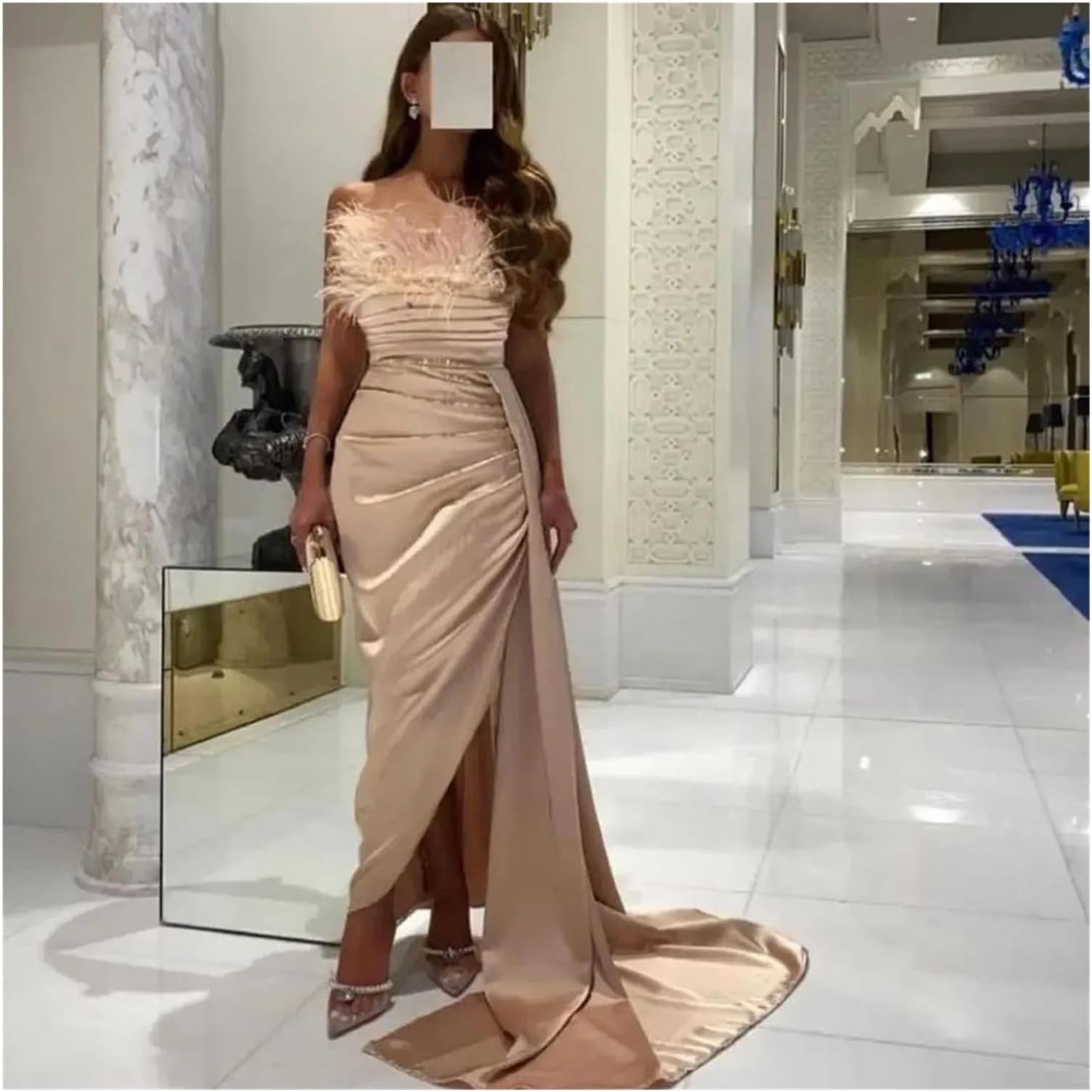 AFLHYJK Evening Dresses Saudi Arabic Pleat Ruched Satin Prom Dress Dubai Women Formal Party Gowns (Color : D, Size : 2)