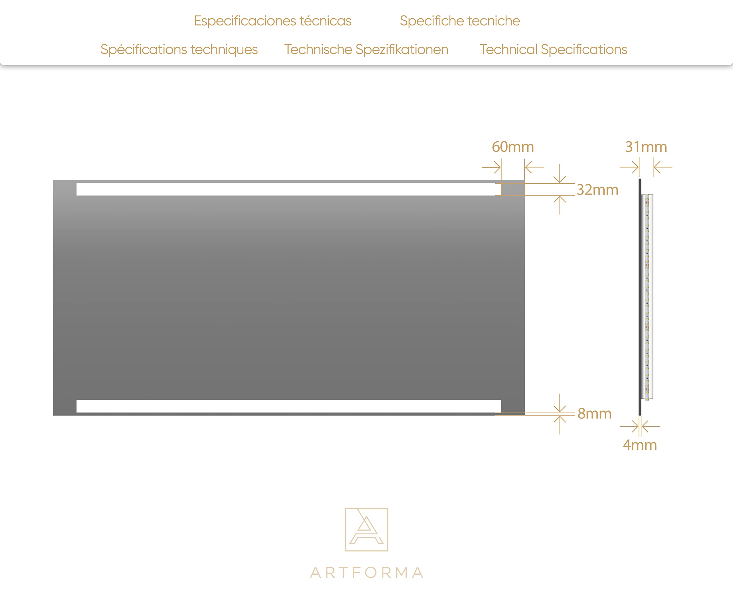Artforma Badspiegel mit Beleuchtung - Led Spiegel Bad - 120x80 - Badezimmerspiegel Nach Maß - auf Individuelle Bestellung Gefertigt - Modernes Design - Ohne Rahmen