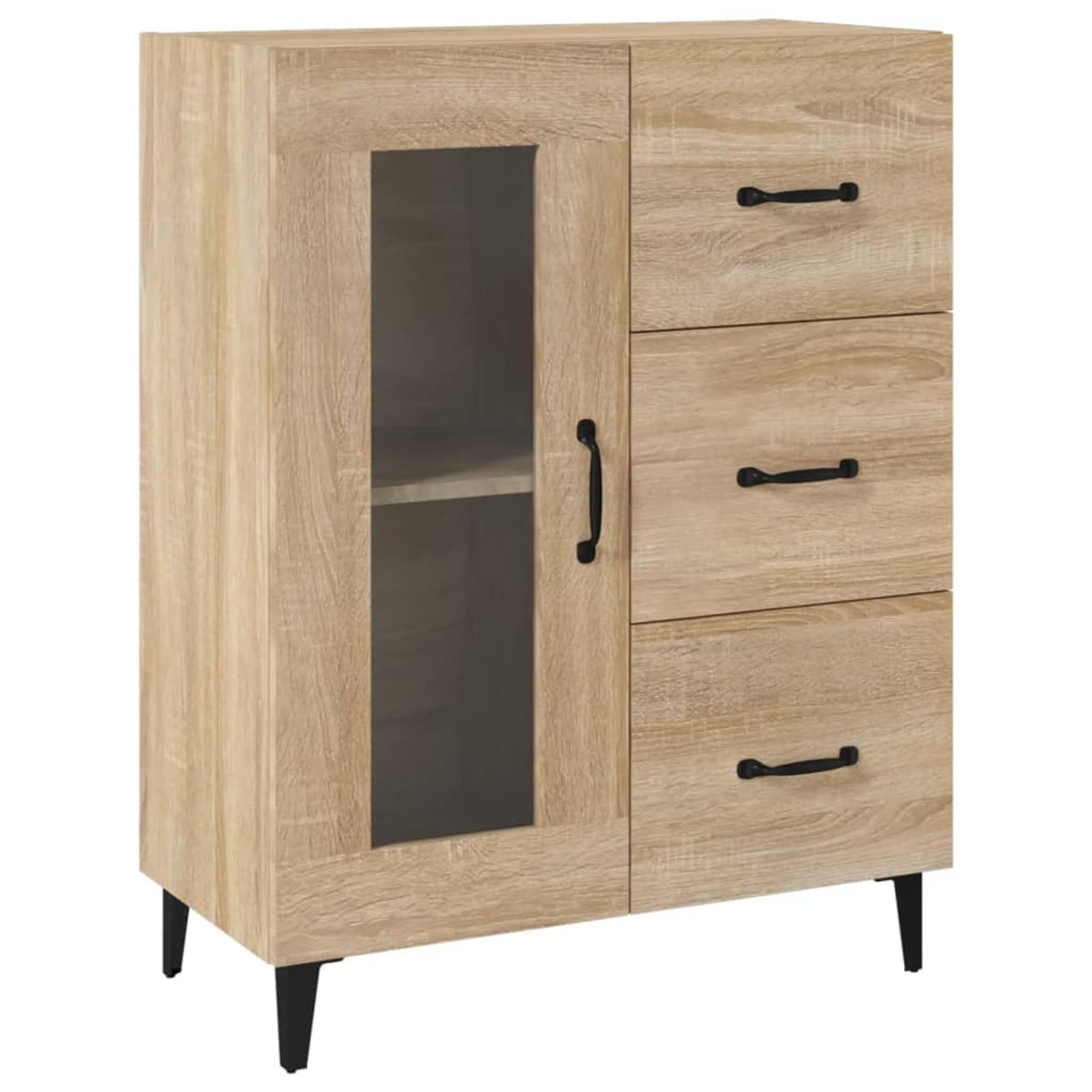 Gecheer Aparador Aparador Cocina Buffet para Comedor con Armarios Cajones Estantes Vitrinas Almacenaje Multiusos Mesa Consola Auxiliar Madera Color Roble 69,5x34x90 cm