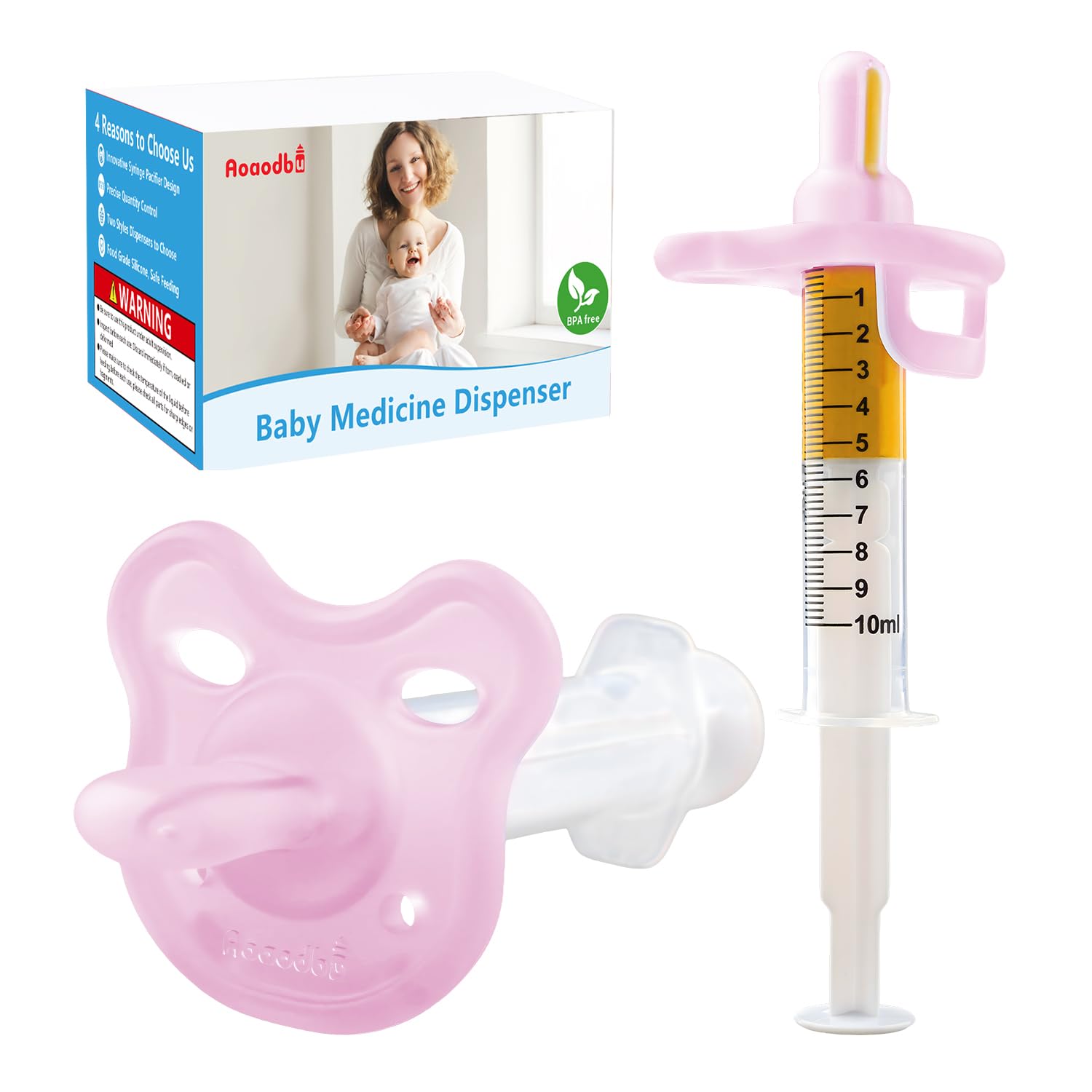 Baby Medizin Dispenser, Medizin Spritze, 0 Monate und höher Baby Schnuller, 100% Silikon Schnuller, BPA-frei (Rosa)