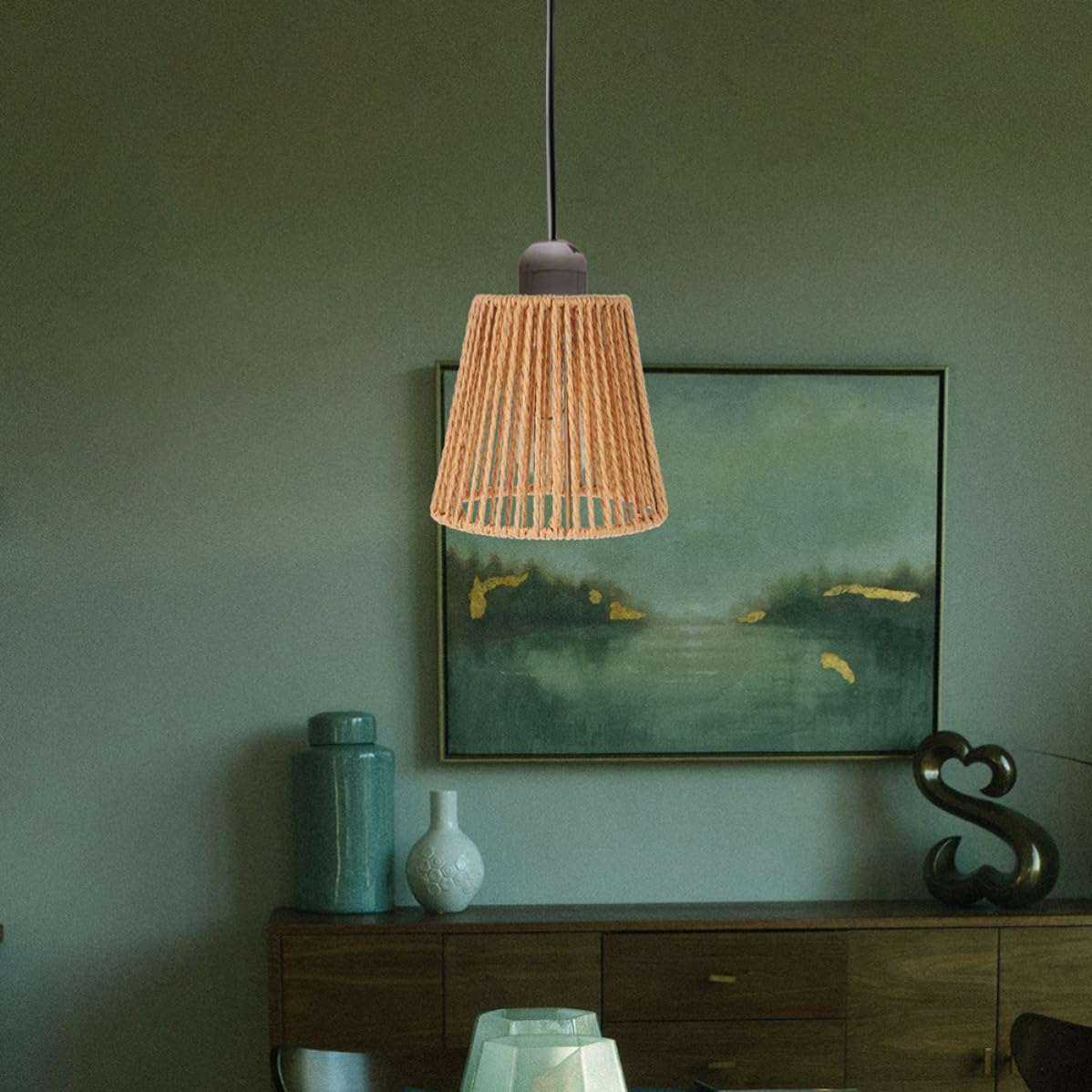 Paralume in Corda di Carta Intrecciata 4 Pezzi Stile Boho Rustico Handmade per Lampada da Tavolo e Camera da Letto Illuminazione Soffusa Decorativa