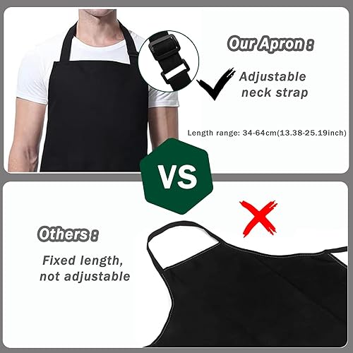 Miniatura 4 de Paquete de 4 delantales negros impermeables, delantales ajustables con 2 bolsillos para hombres y mujeres, delantal de trabajo profesional para