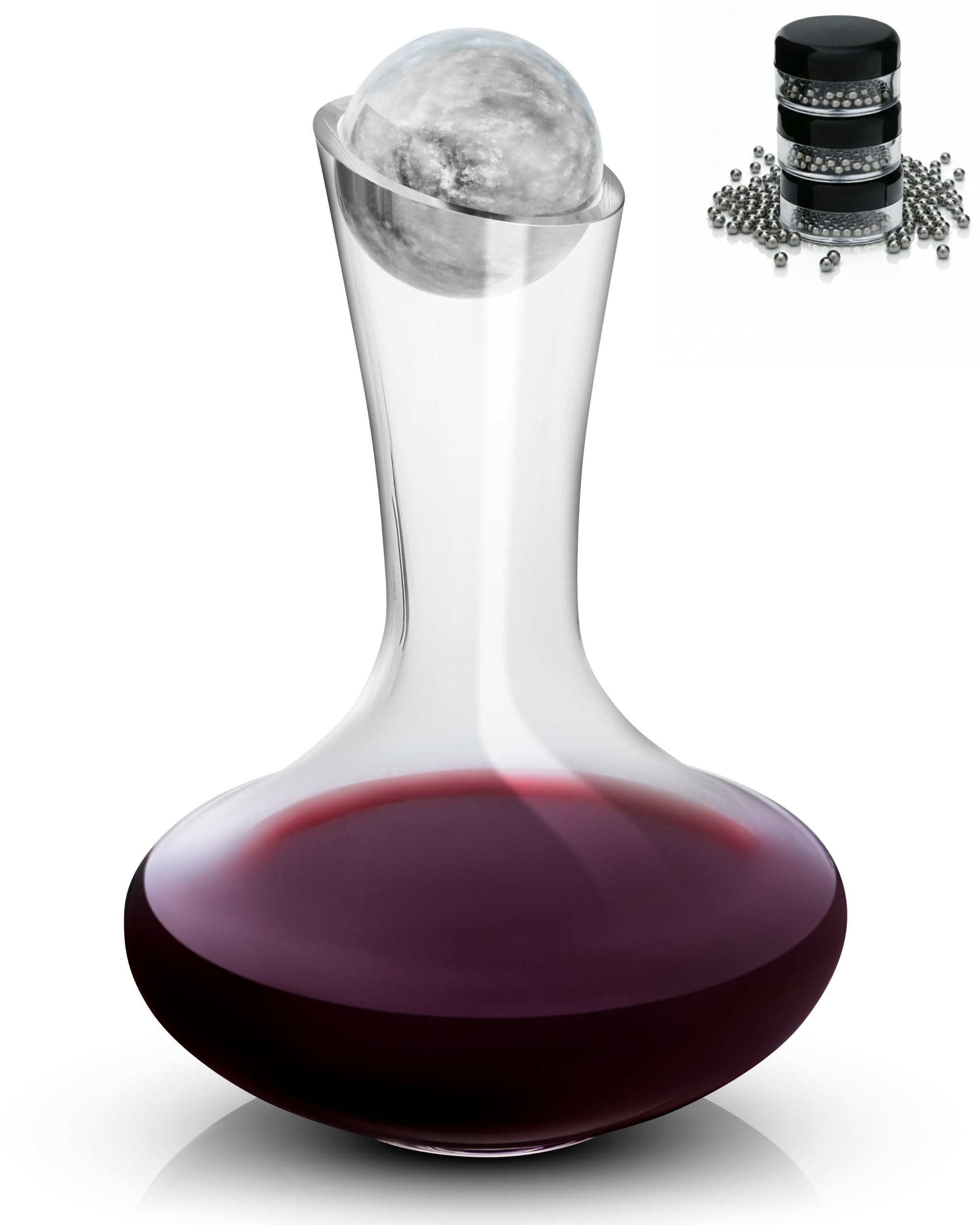 Gusto Nostro Crystal Wine Decanter with Marble Stopper - Premium Hand-Blown Lead-Free Glass Wine Decanter for Red Wines - 750ml Carafe for Wines with Natural Stone Round Stopper - Sleek Slanted Design