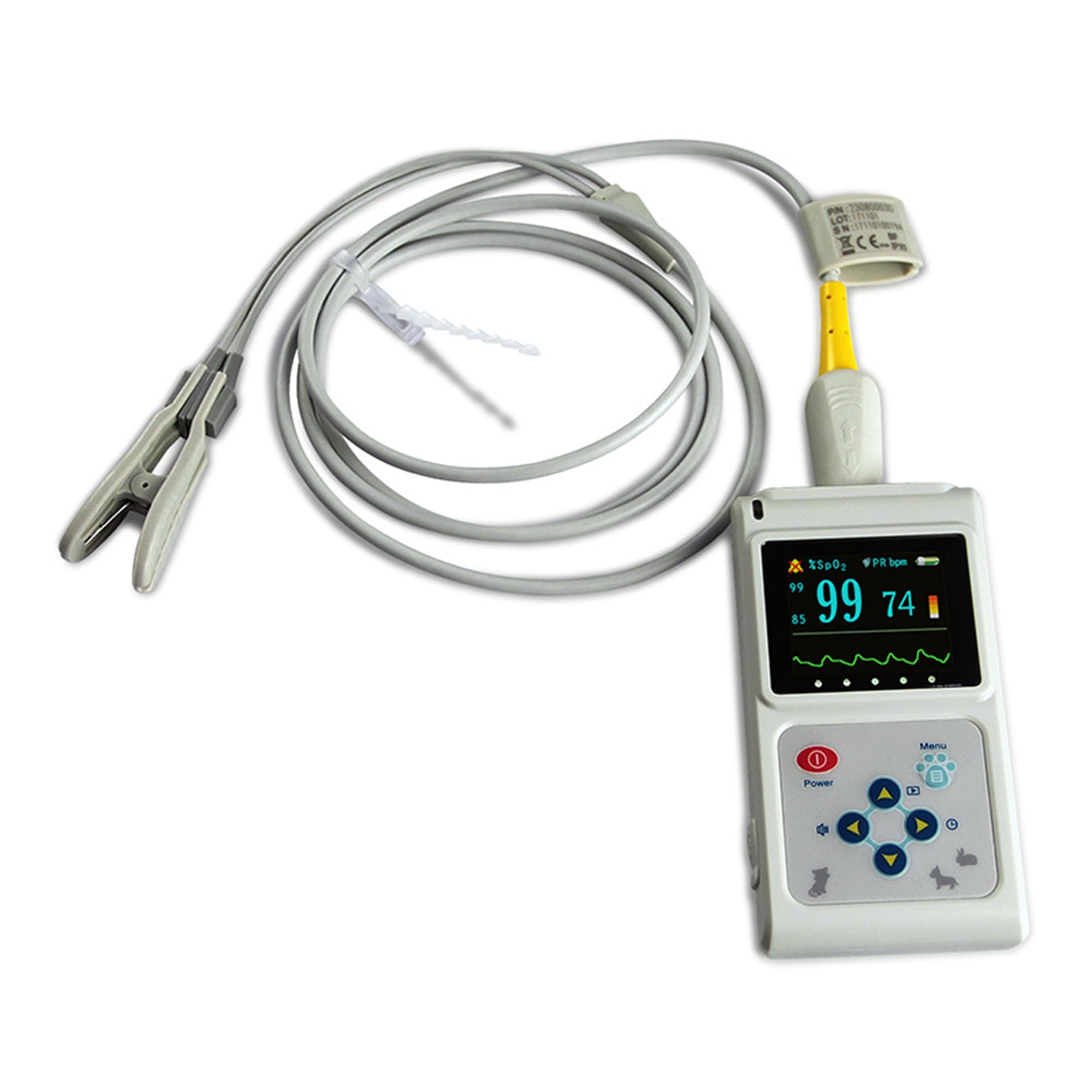 Oxímetro De Pulso Veterinario De Mano - Monitor De Salud De Mascotas Recargable con Sensor De Orejas/Lengua, Medidor De Frecuencia De Pulso Digital para Perros, Gatos Y Animales