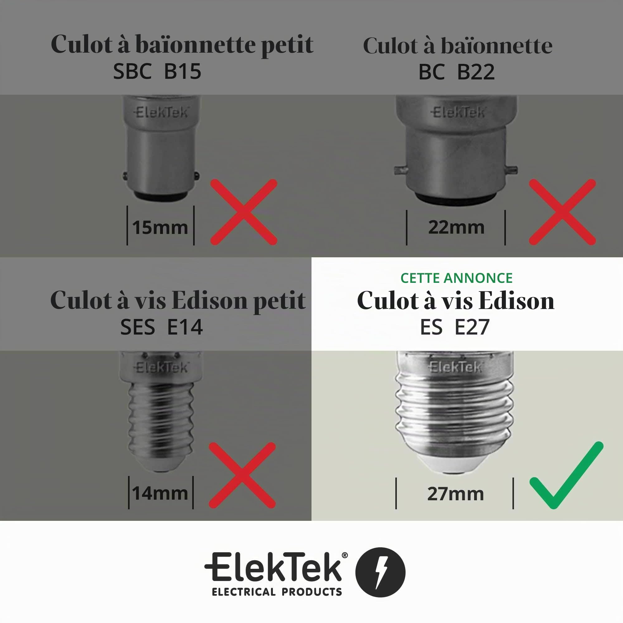 ElekTek Support d'ampoule en nickel E27 avec anneau d'abat-jour ES Edison à vis – Base plate pour boîtier de conduit BESA 50 mm fixations centrales – Fabriqué au Royaume-Uni