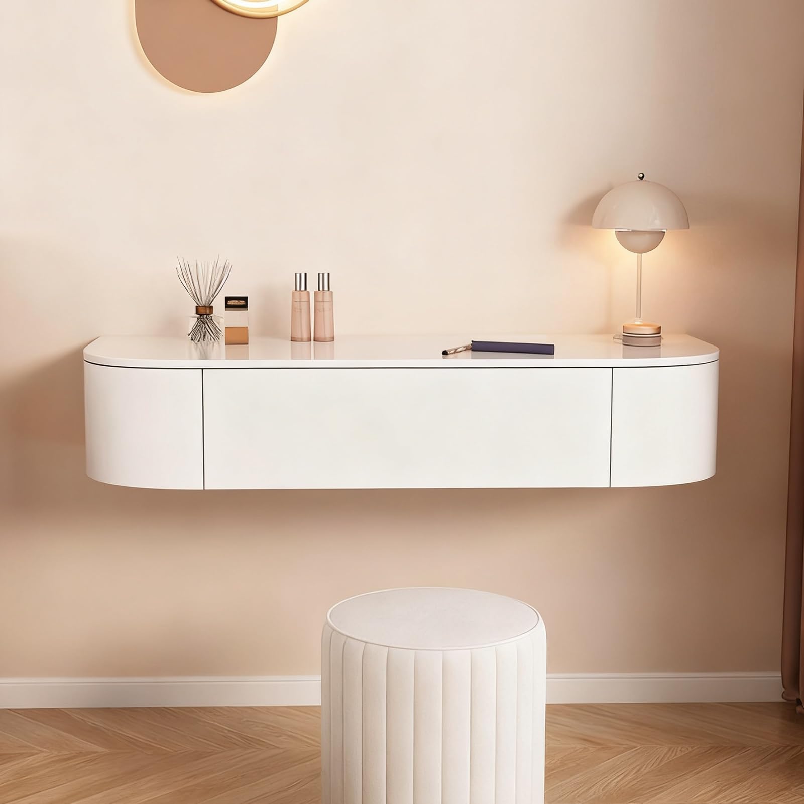 JHDXL Floating Makeup Vanity Desk with Drawers, Wall Mounted Dressing Table, Modern White Storage Cabinet, for Bedroom, Dressing Room, Small Spaces(80cm/31.5in)