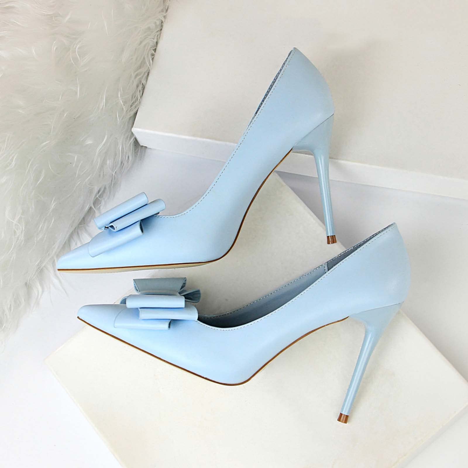JOEupin Zapatos de tacón alto para mujer, con lazo puntiagudo, sin cordones, para fiesta de noche