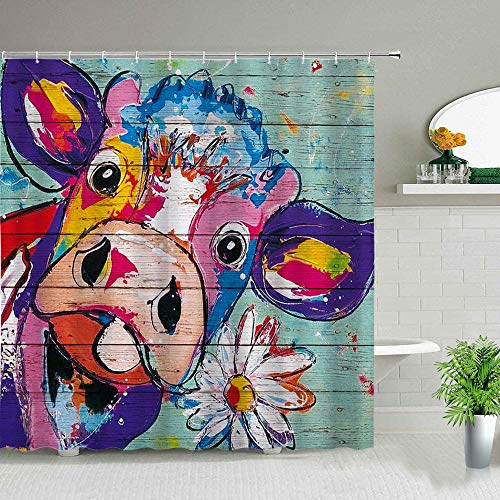 Rideau de douche motif montagne, vache, tournesol, animaux sauvages 3D, décoration de salle de bain avec crochets, tournesol _ 8 _ 180 x 180 cm Cover
