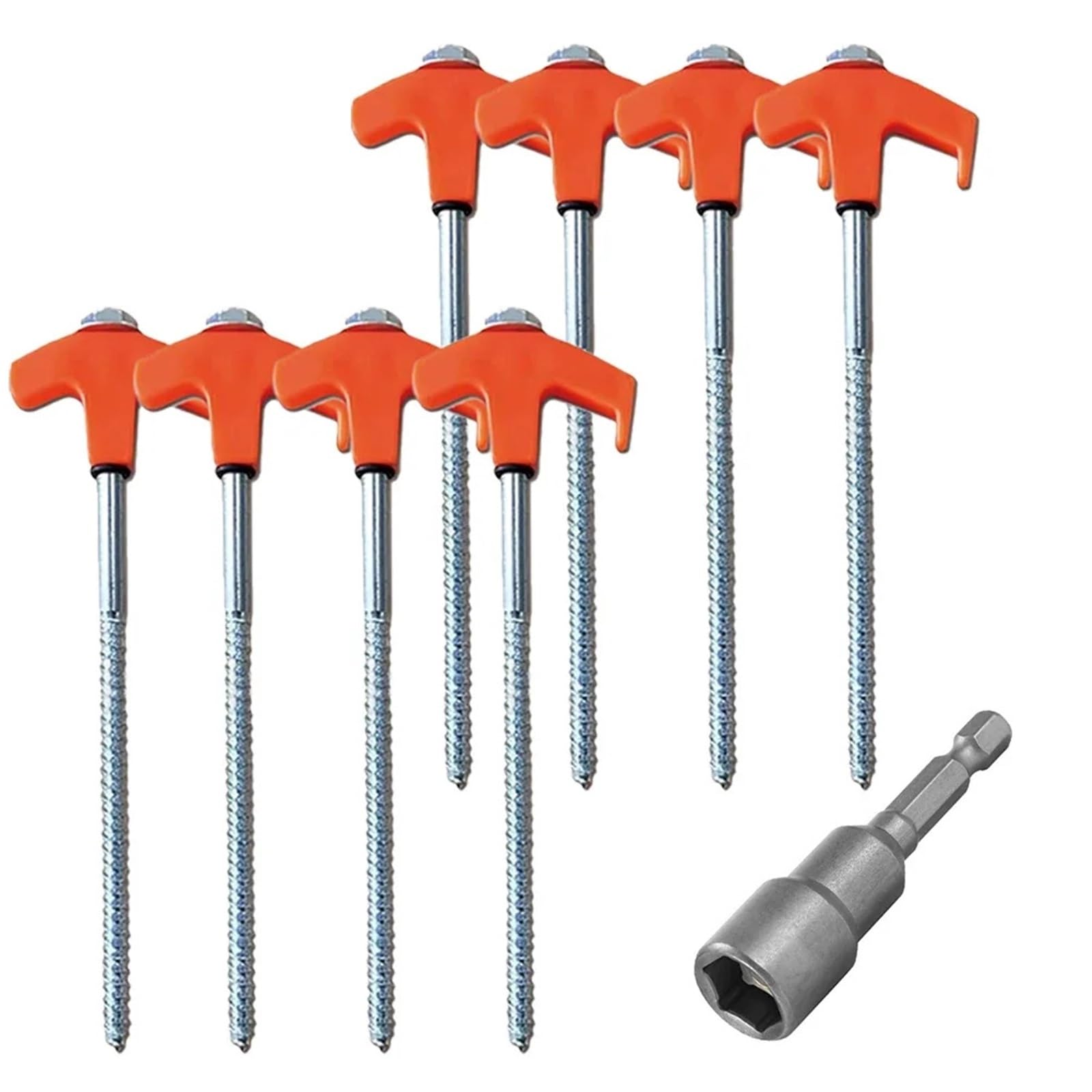 14 pièces piquets de Camping percer avec Douille hexagonale vis en Spirale Robuste Tente Robustes dans Les pour Le Camping, Les Voyages(Orange)