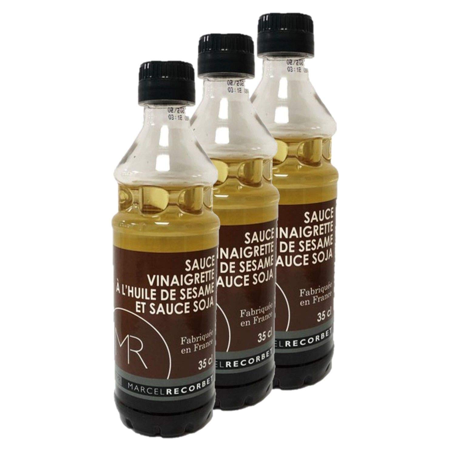 Lot 3x Sauce vinaigrette à l'huile de sésame et sauce soja - Fabriquée en France - MR - Bouteille 350ml