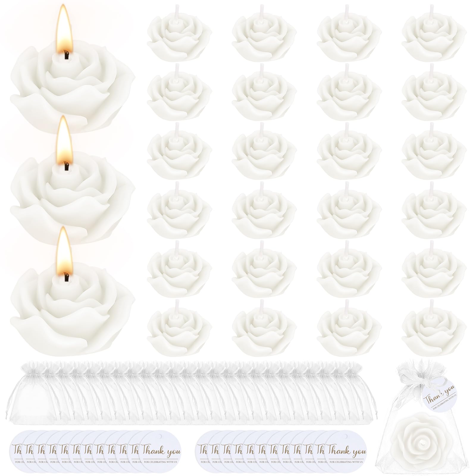 24 Pack Wedding Flower Candles Bulk, Mini Rose Candle Favours for Guests