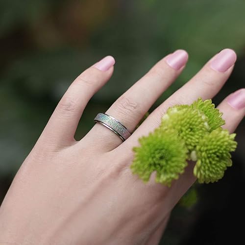 Miniatura 5 de Anillo giratorio para mujer y hombre, anillo fidget de moda de acero inoxidable para la ansiedad, acabado con chorro arena, 6 mm  8mm