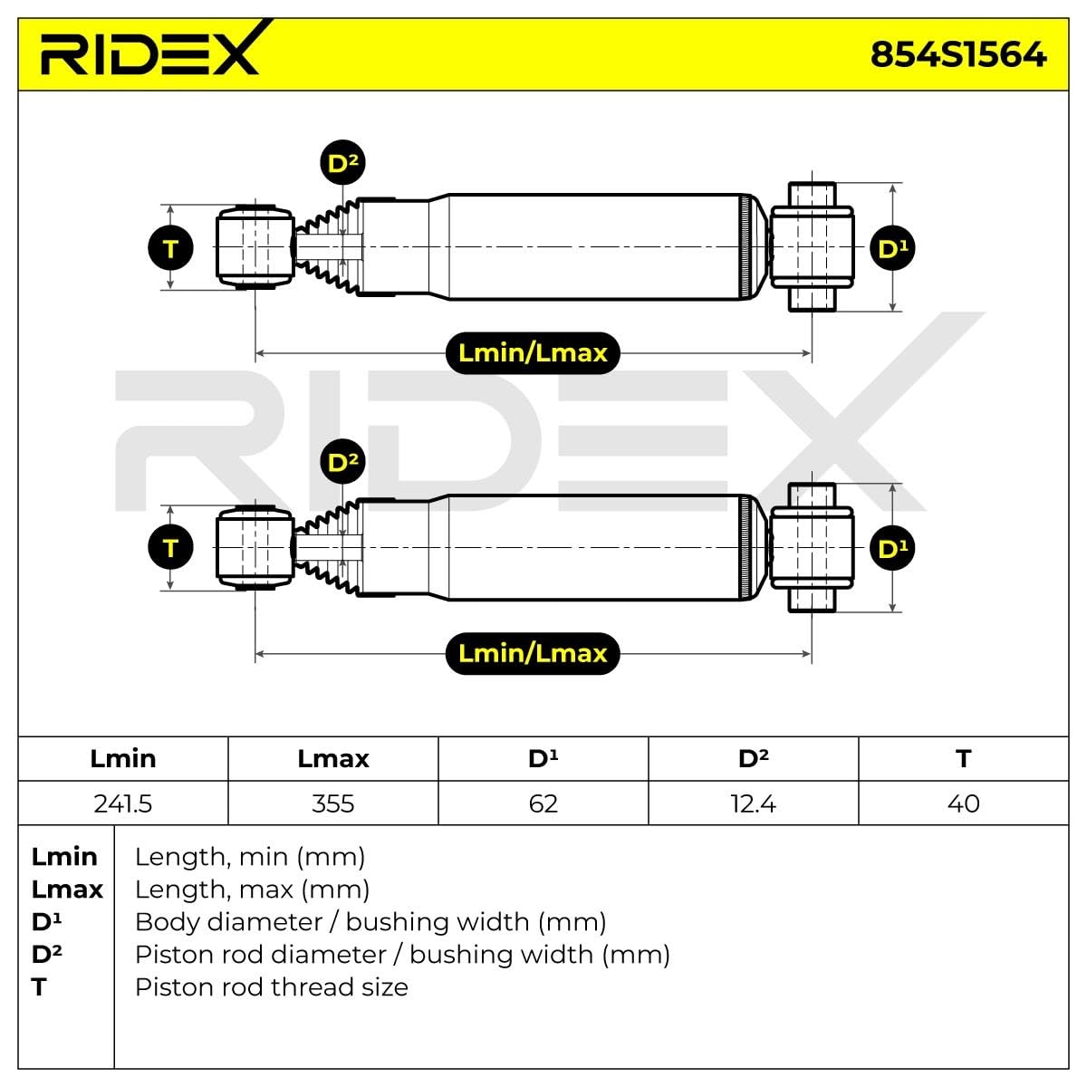 RIDEX 854S1564 2x Ammortizzatore Posteriore Compatibilità con PEUGEOT 206 2 volumi/Coda spiovente 2A/C
