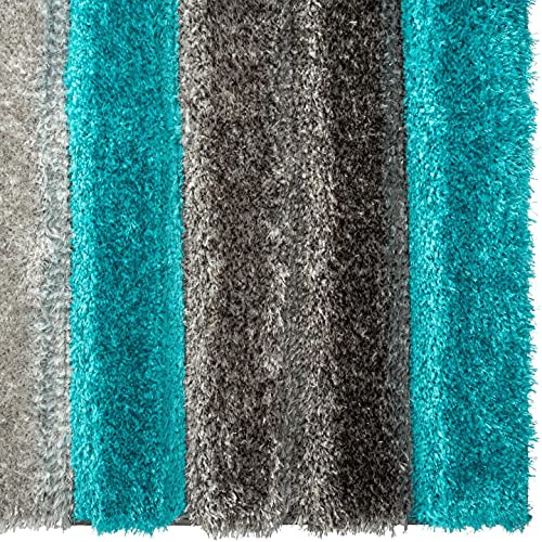 Image of Carpets for Living Room 4 x 6 Feet Soft Smooth Thick Non-Slip Fluffy Shaggy Area Rug for Bedroom, Drawing, Kids Room, Office with Upto 2 Inch Microfiber High Pile (Turquoise Silver A)
