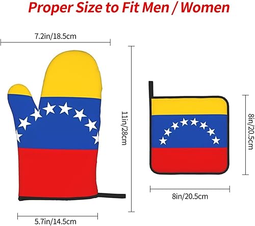 Miniatura 4 de Flag of Venezuela - Juego de 3 guantes de horno y soportes para ollas, guantes de cocina antideslizantes para cocinar, hornear y asar a la parrilla