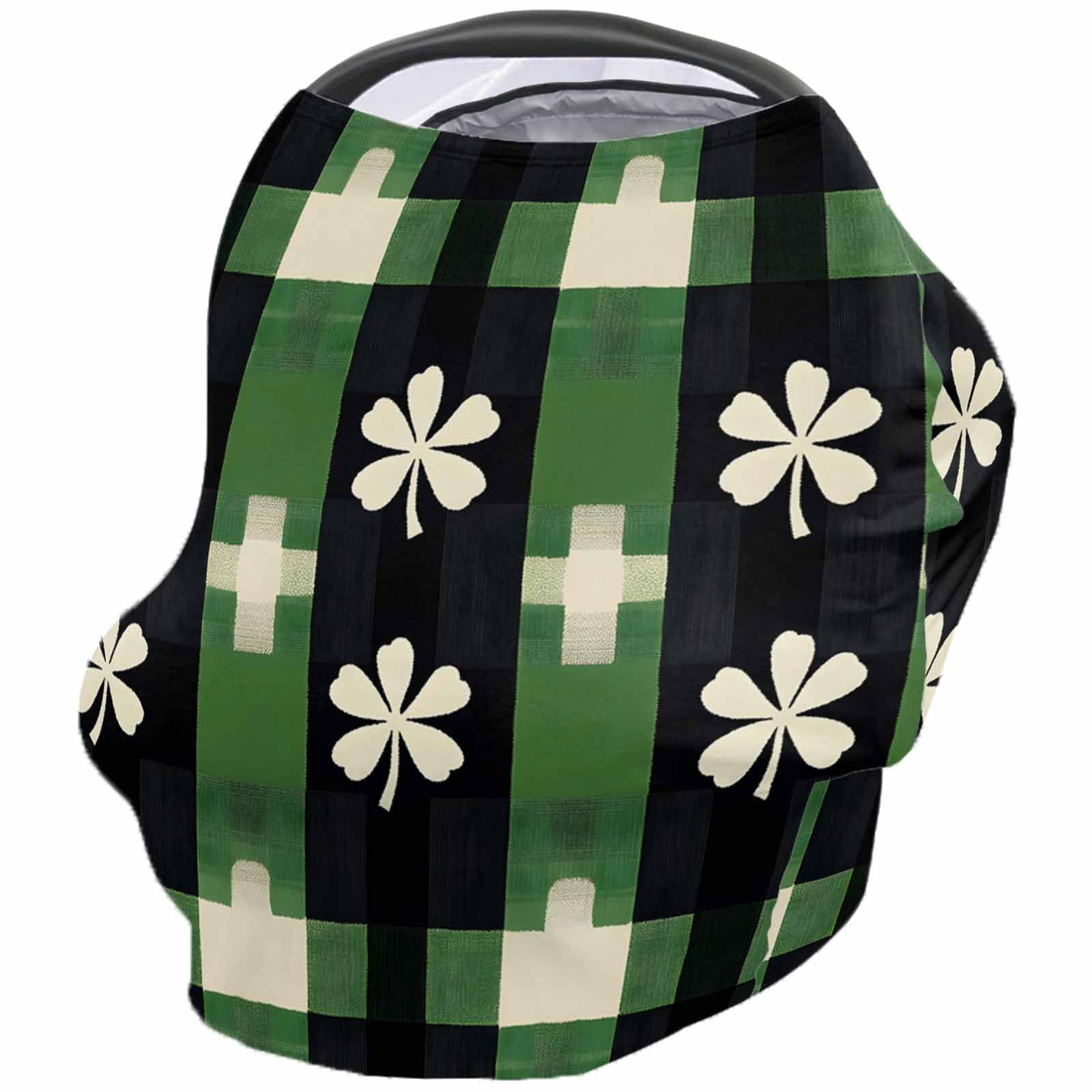 Nursing Cover for Breastfeeding Scarf, St. Patrick's Day Black Green Beige Shamrocks Baby Car Covers Super Soft Multi Use for Canopy Shopping Cart Cover Blanket Stroller Cover