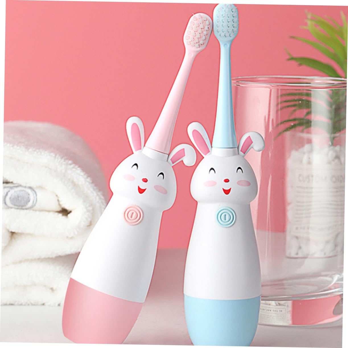 GLEAVI 3sets Spazzolini Elettrici Per Ragazzo Ragazza Forma Di Cartone Con Vibrante Testine Di Ricambio Manico Antiscivolo Colore Rosa
