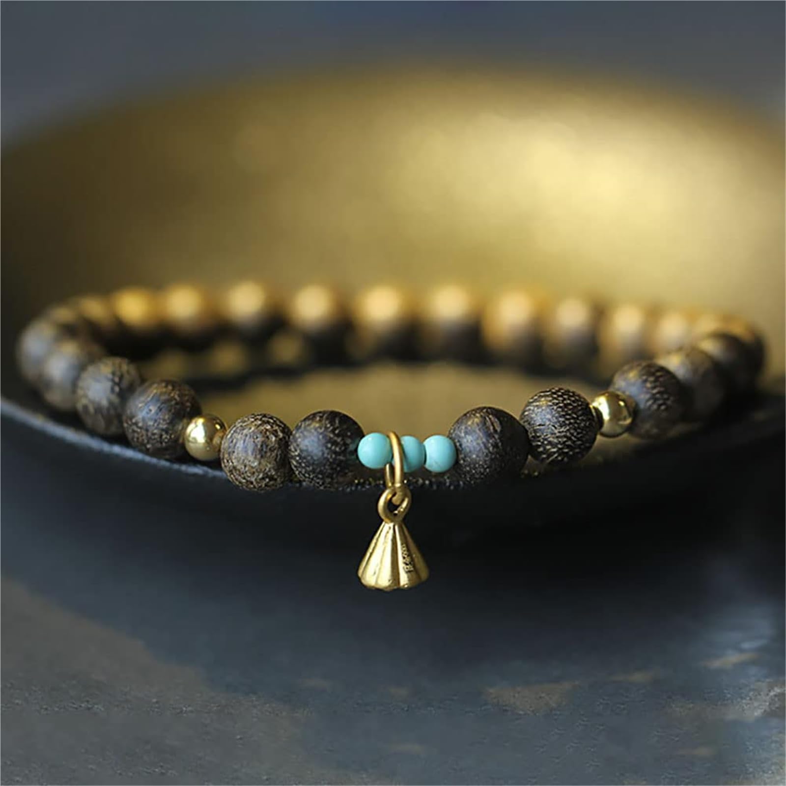 Natürliches vietnamesisches Agarholz-Mala-Armband für Yoga und Meditation, handgefertigte Buddha-Perlen mit Edelsteinen, 6,5 mm Gebetsarmband für Frieden und Gesundheit